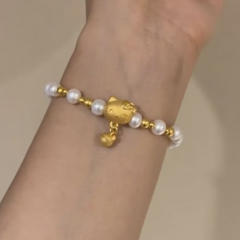 哈喽kt猫仿珍珠手链可爱卡通手串简约百搭气质少女感甜美手饰