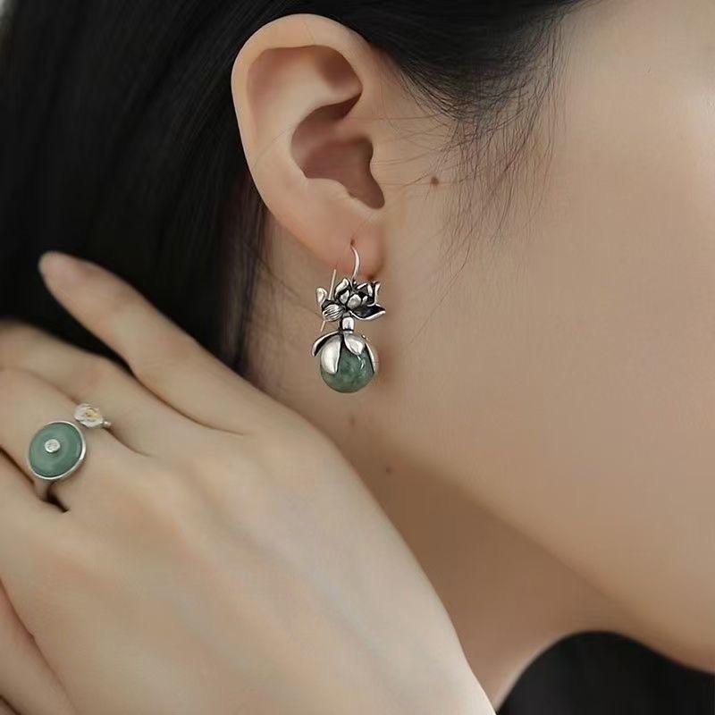 复古做旧民族风【好事莲莲】圆珠荷花耳环耳坠女气质百搭高级感