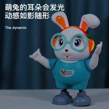 地摊爆款萌兔唱歌跳舞机器人玩具灯光音乐1岁宝宝互动抬头训练