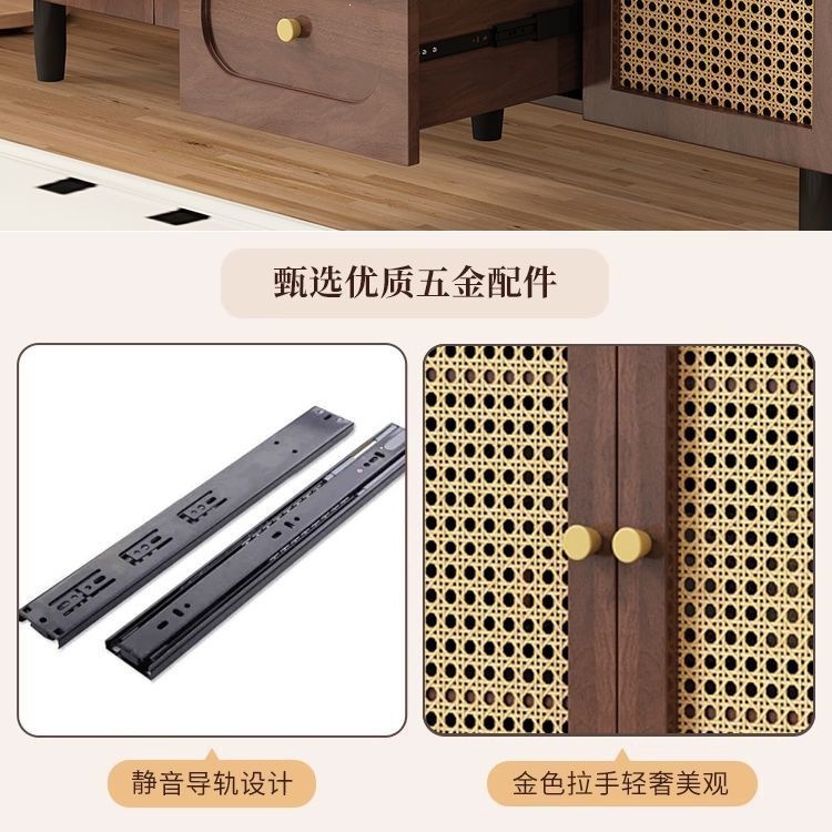 法式餐边柜客厅靠墙一体茶水柜藤编储物柜家用防尘收纳柜复古斗柜