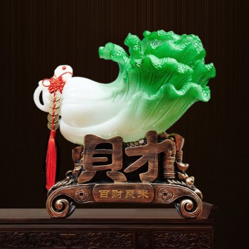 财源广进玉白菜酒柜摆件高级感发财树脂工艺品开业博古架摆饰礼品