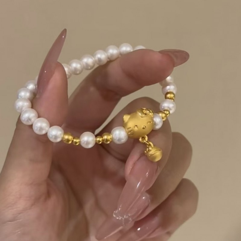 哈喽kt猫仿珍珠手链可爱卡通手串简约百搭气质少女感甜美手饰