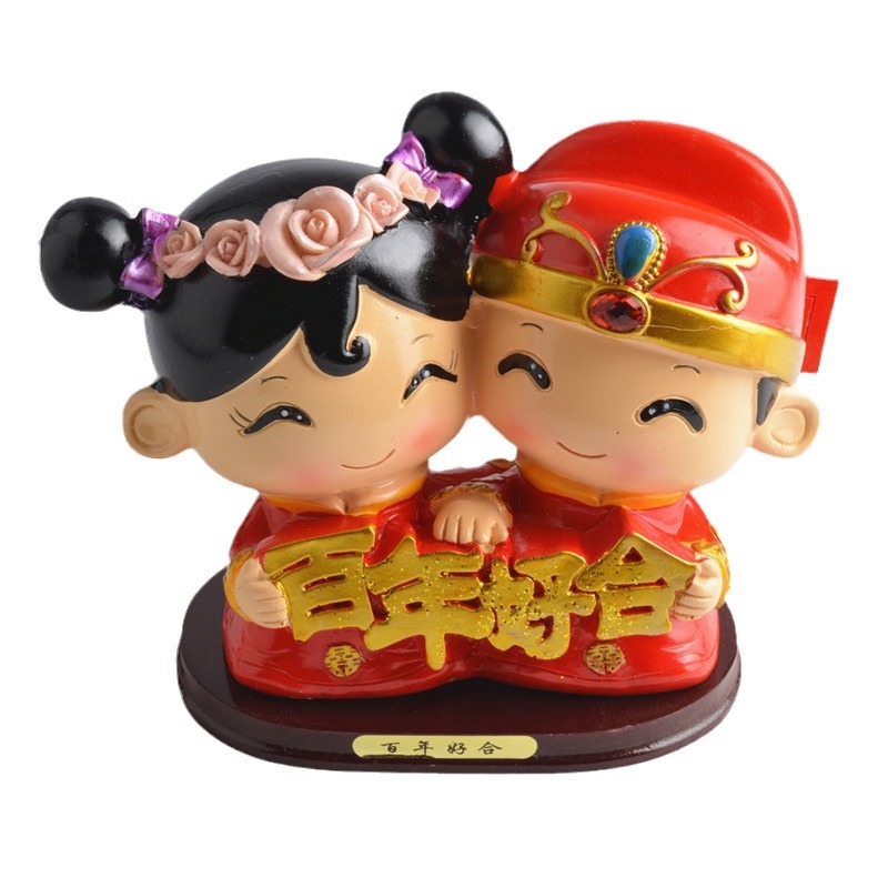 中式婚房布置桌面装饰品摆件百年好合结婚礼物婚庆树脂工艺品手工