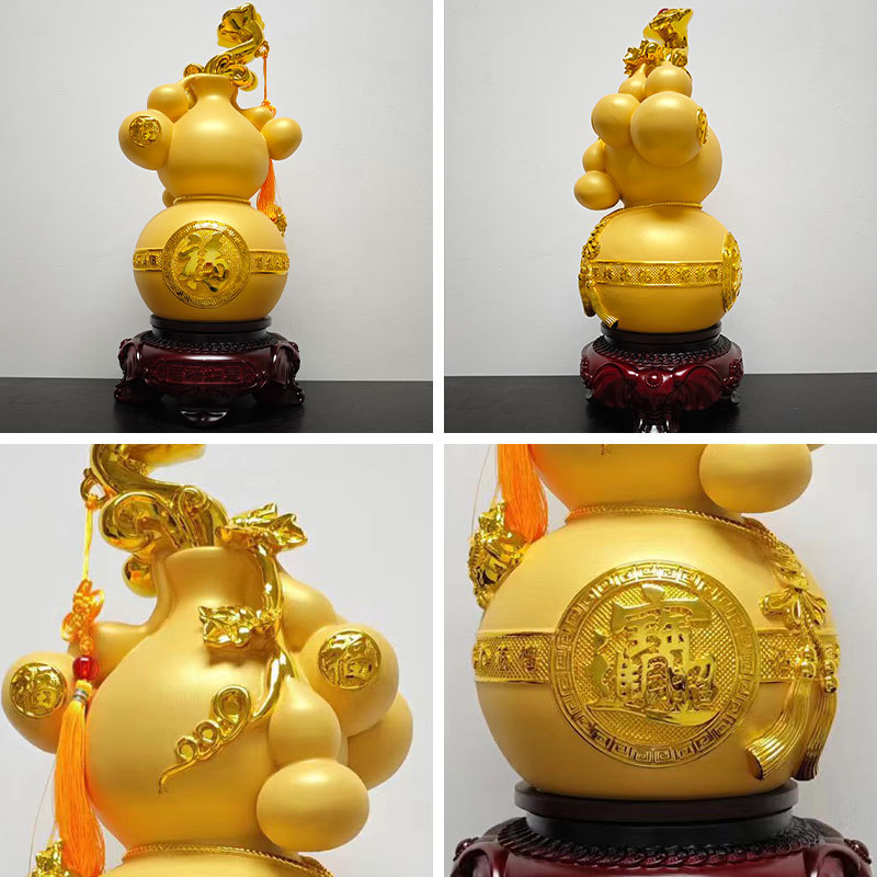 跨境沙金福禄树脂摆件家居装饰品客厅办公室开业风水葫芦摆件批发