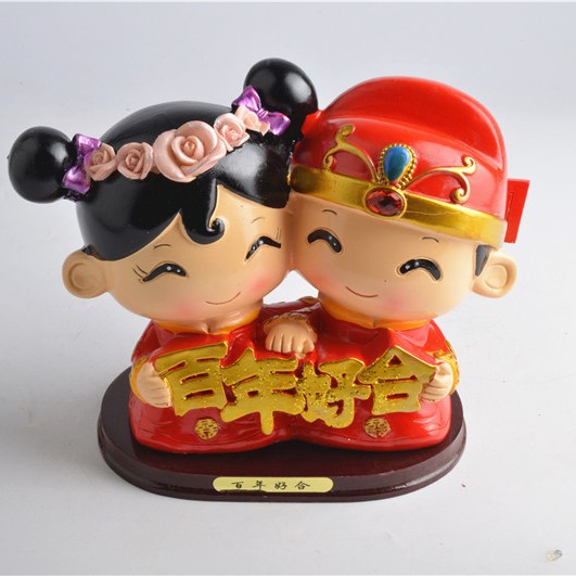 中式婚房布置桌面装饰品摆件百年好合结婚礼物婚庆树脂工艺品手工