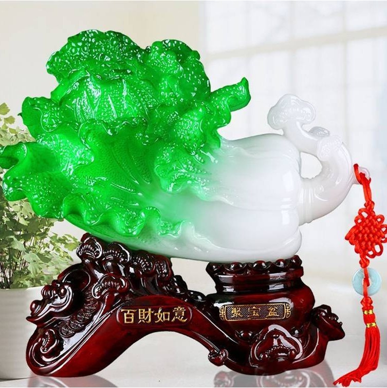 百财如意玉白菜招财摆件工艺品树脂办公室装饰品发财开业大吉礼物