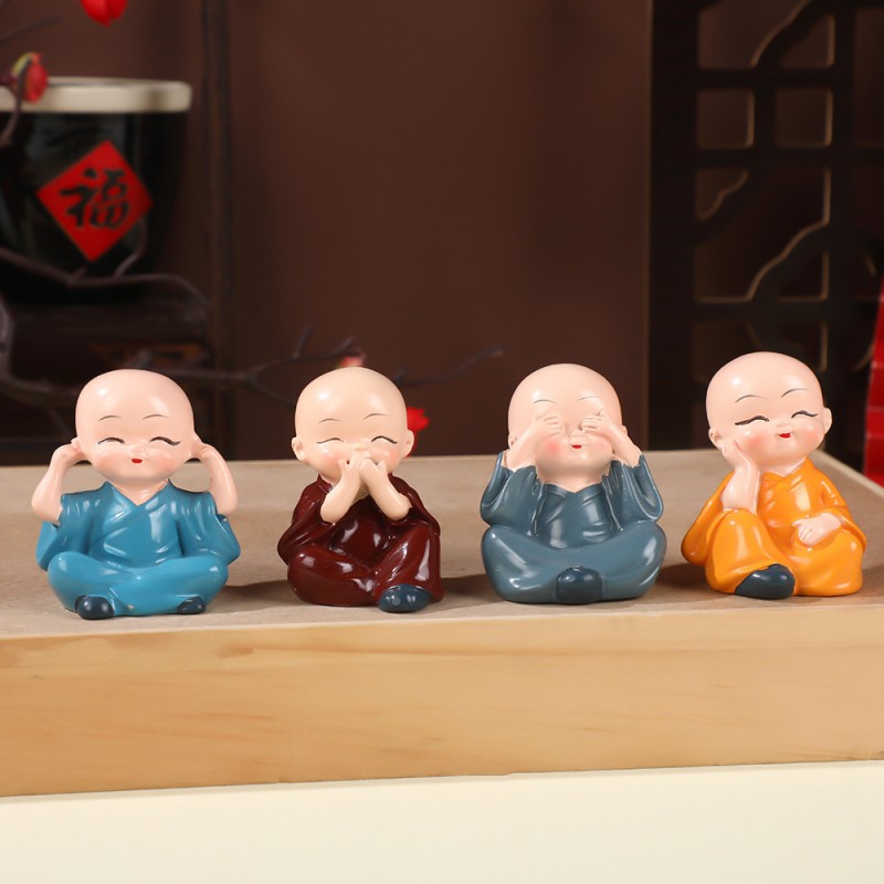 小和尚摆件车载家居装饰工艺品创意禅意配件桌面茶桌小摆件茶树脂