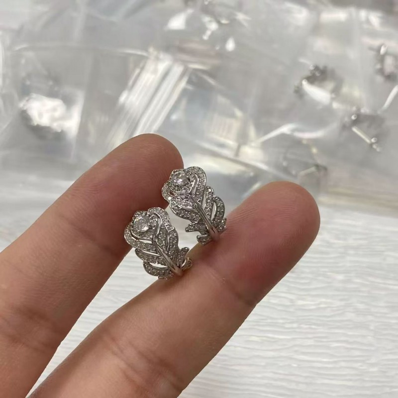 轻奢权志龙同款满钻羽毛耳钉树叶子闪钻高级感个性百搭气质耳饰