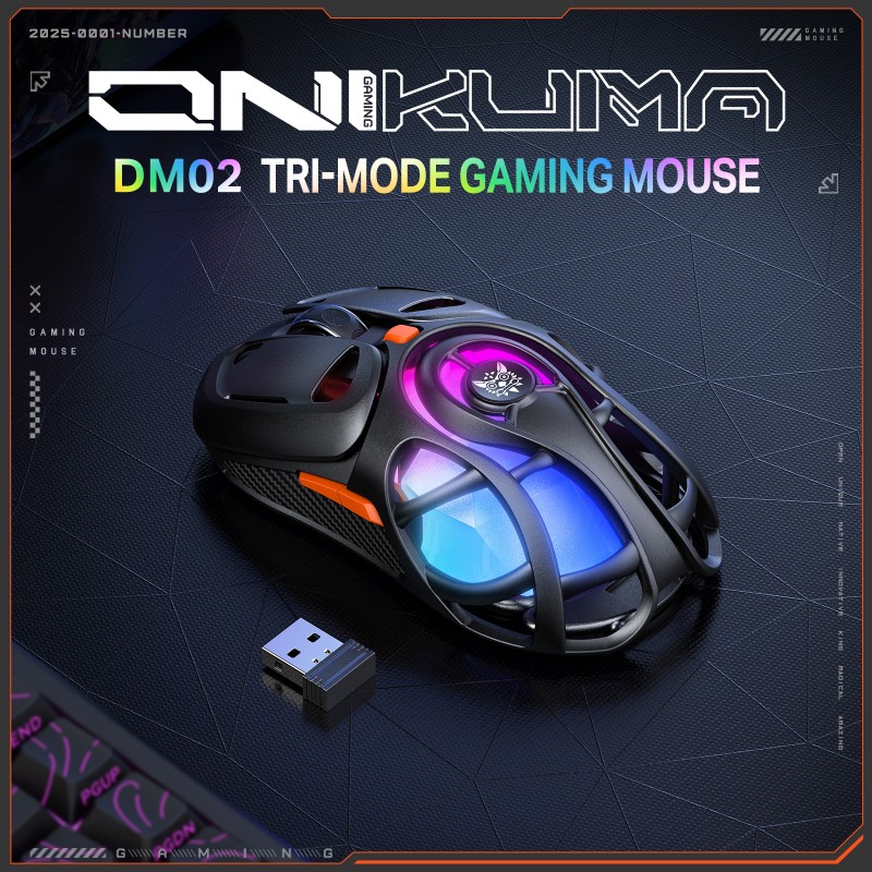新款ONIKUMA DM02三模2.4G无线蓝牙鼠标电竞游戏镂空设计时尚鼠标