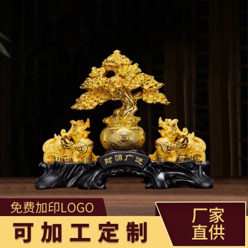 加工定制发财树脂酒柜摆件高级感中式乔迁礼物酒店新家玄关工艺品