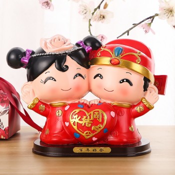 婚庆娃娃新婚结婚礼物百年好合礼品婚房家居装饰摆设树脂中式摆件