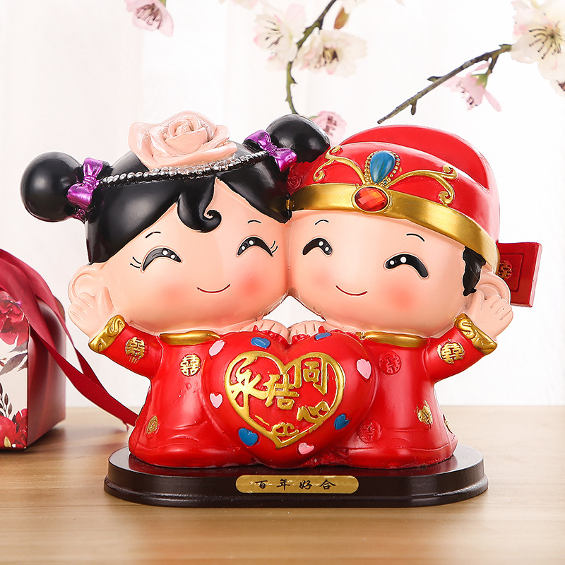 婚庆娃娃新婚结婚礼物百年好合礼品婚房家居装饰摆设树脂中式摆件