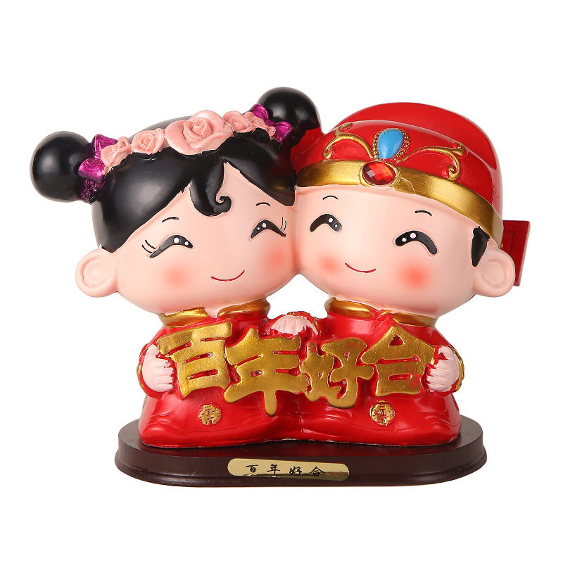 婚庆娃娃新婚结婚礼物百年好合礼品婚房家居装饰摆设树脂中式摆件
