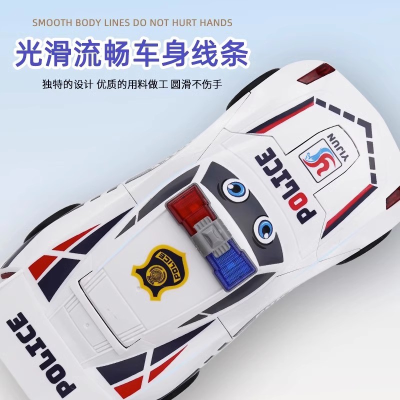 跨境电动万向变形警车赛车灯光音乐自动变形机器人儿童玩具车批发