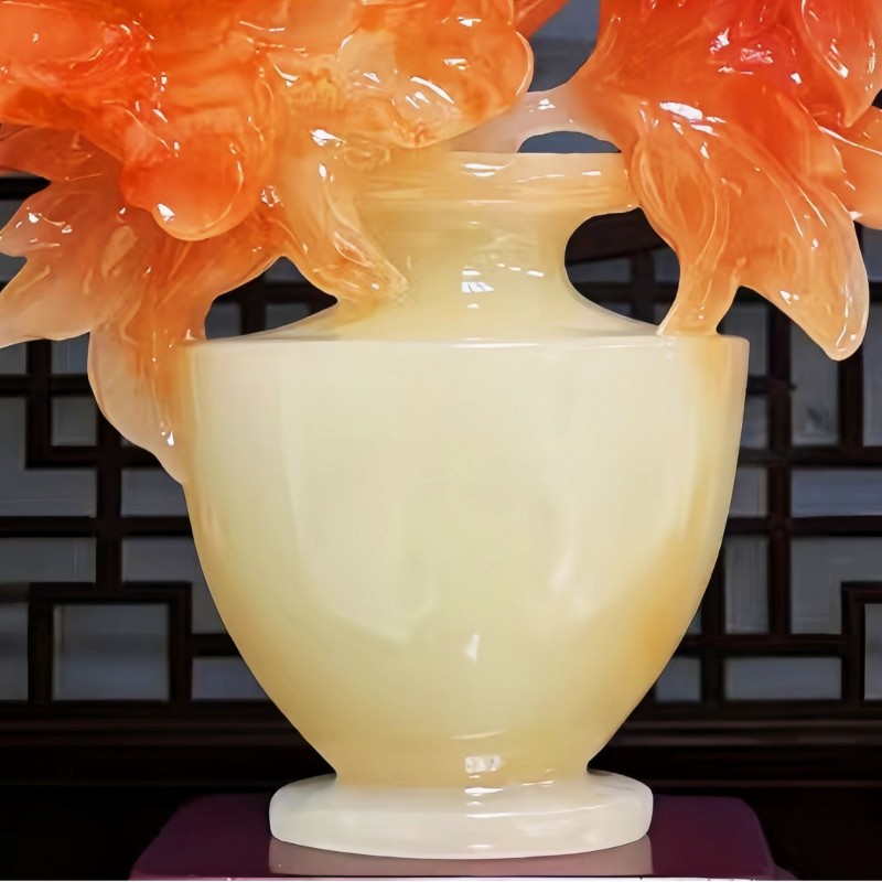平安富贵红花冰玉花瓶摆件中式家居客厅乔迁礼品酒柜电视柜装饰品