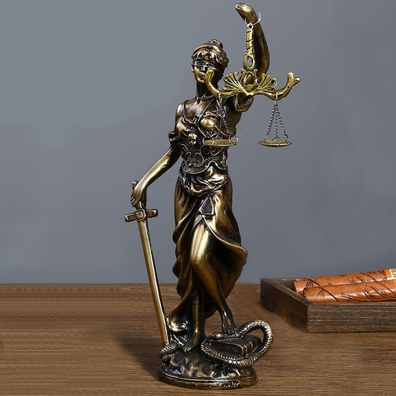 仿古铜女神忒弥斯雕塑雕像律师办公室公平小雕像正义法律天平摆件