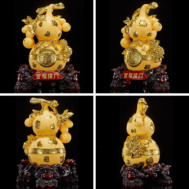 百福临门葫芦摆件客厅玄关中式树脂沙金乔迁礼物金葫芦金葫芦摆件