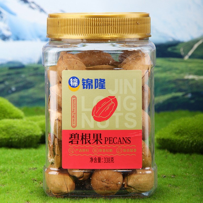 锦隆量贩碧根果批发338g包装果仁罐装大颗粒坚果零食长寿果批发