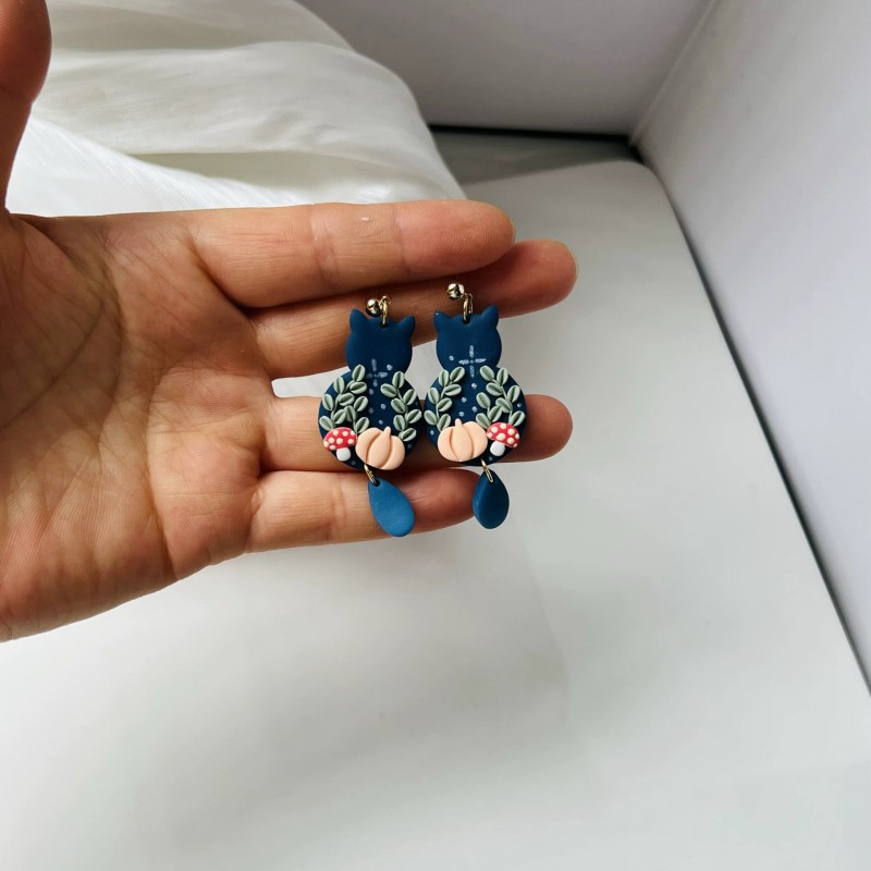 小清新可爱小众设计田园小猫耳钉森系百搭高级感精美文艺耳环耳饰