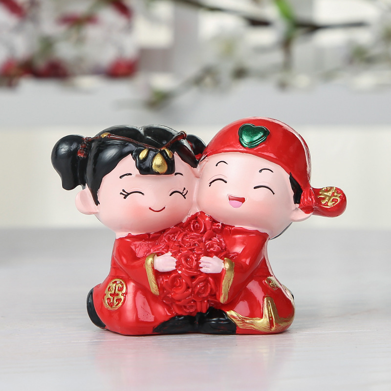 结婚娃娃百年好合树脂工艺品礼物婚房客厅创意家居摆件桌面手工