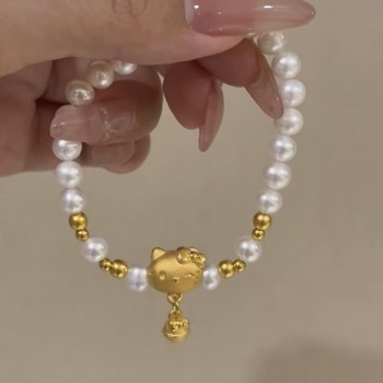 哈喽kt猫仿珍珠手链可爱卡通手串简约百搭气质少女感甜美手饰