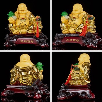 笑纳百财弥勒佛白菜金蟾摆件树脂工艺品镀金大佛像家居办公室礼品