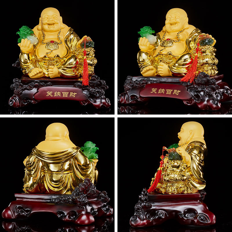 笑纳百财弥勒佛白菜金蟾摆件树脂工艺品镀金大佛像家居办公室礼品