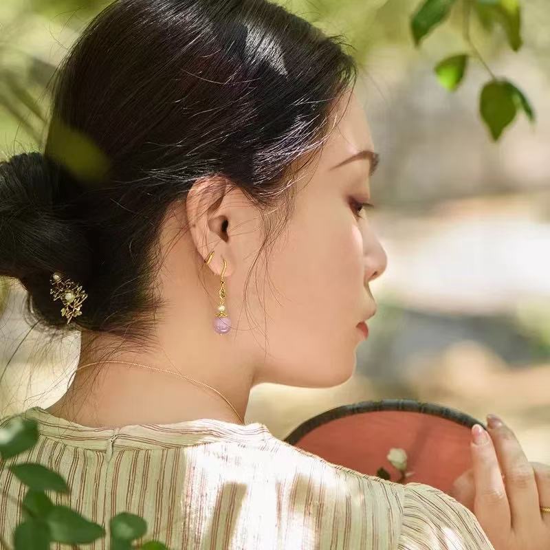 优雅甜美气质薰衣草紫色流苏耳环女宫廷风高级感小众百搭耳坠饰品