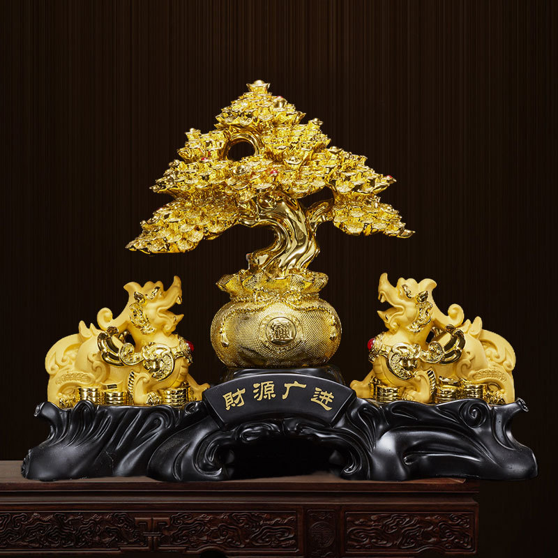 客厅财源广进招发财树摆件高级感金貔貅纳福开业大吉乔迁沙金礼物