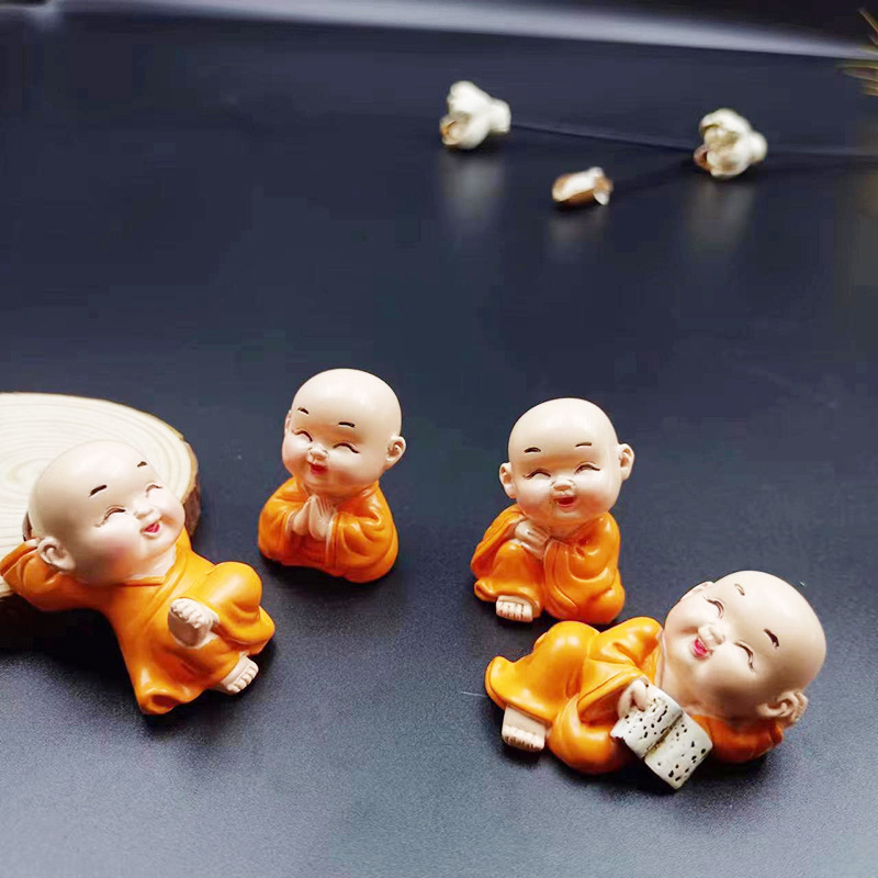 小和尚禅意摆饰四不功夫小沙弥车载办公桌装饰花盆桌面摆件入户门