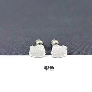 KT猫耳钉 钛钢耳骨钉金色拧螺丝扣可爱卡通女生免摘小耳环耳饰