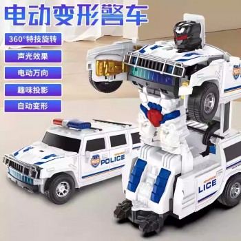 电动变形悍马警车万向360度旋转灯光音乐投影汽车儿童玩具机器人