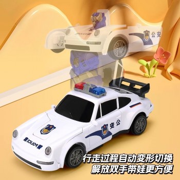 电动万向变形警察车炫彩灯光音乐自动变形机器人儿童玩具车3-6岁