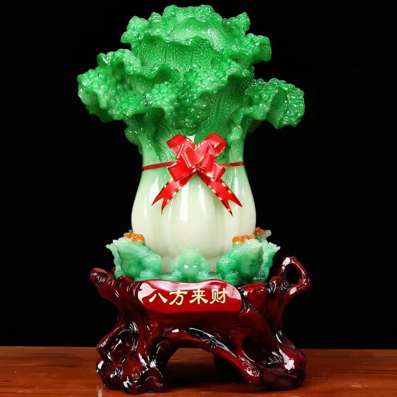 八方来财玉白菜福气酒柜摆件高级感树脂发财工艺品开业乔迁礼品