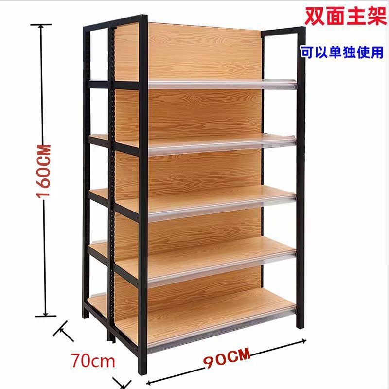 超市货架展示架四柱木纹置物架便利店商超小卖部文具店母婴店货架