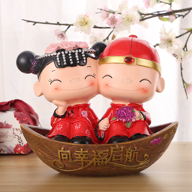 婚庆娃娃新婚结婚礼物百年好合礼品婚房家居装饰摆设树脂中式摆件