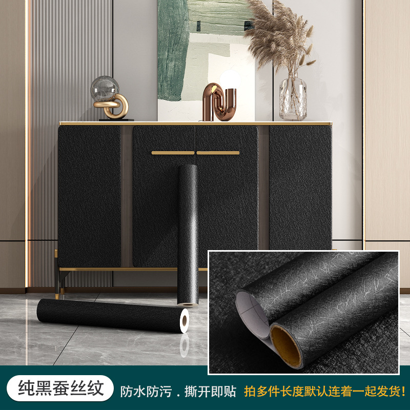 现货 亚马逊热销黑色自粘墙纸衣柜橱柜家居翻新贴纸pvc防水防潮贴