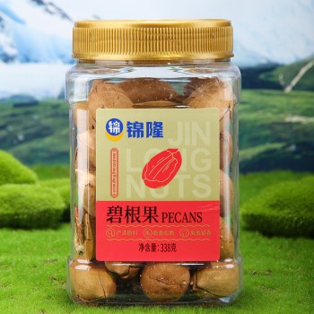 锦隆量贩碧根果批发338g包装果仁罐装大颗粒坚果零食长寿果批发