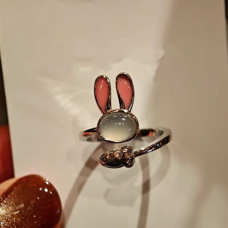 甜美少女感小兔子开口戒指卡通可爱精致高级感简约百搭食指戒时尚