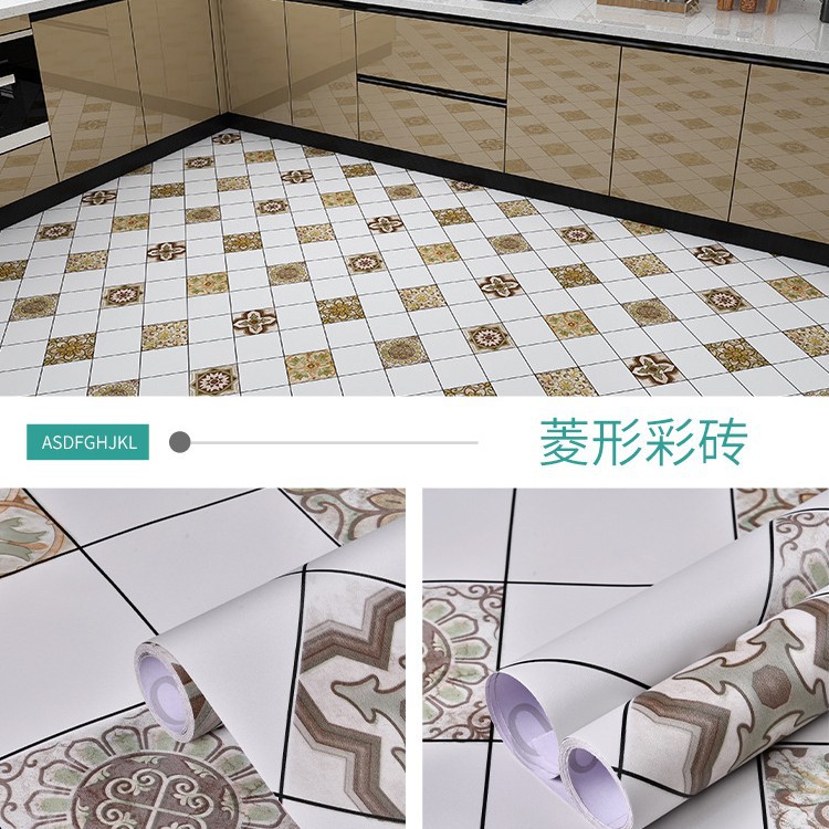 跨境 外贸厨房浴室防滑地板贴加厚阳台地贴墙纸自粘防水瓷砖贴纸