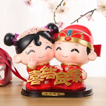 婚庆娃娃新婚结婚礼物百年好合礼品婚房家居装饰摆设树脂中式摆件