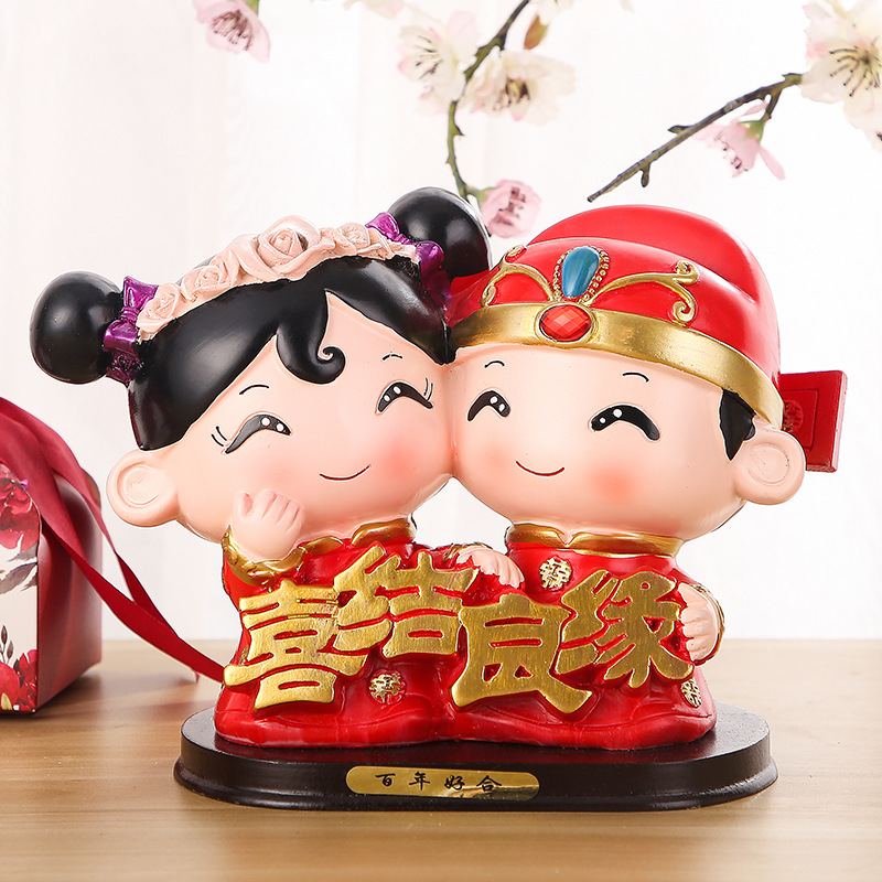 婚庆娃娃新婚结婚礼物百年好合礼品婚房家居装饰摆设树脂中式摆件