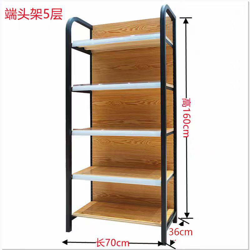 超市货架展示架四柱木纹置物架便利店商超小卖部文具店母婴店货架