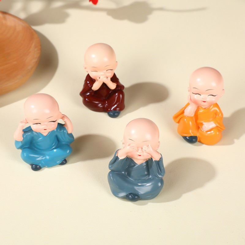 小和尚摆件车载家居装饰工艺品创意禅意配件桌面茶桌小摆件茶树脂