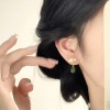 新中式国风银杏叶绿色水滴耳钉耳饰2025年新款小众设计清冷感耳饰