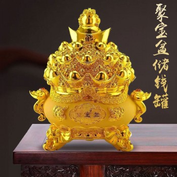 聚宝盆发财树脂酒柜摆件高级感酒店开业新家乔迁礼物居家工艺摆饰