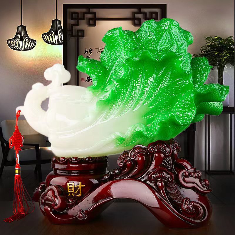 新中式聚宝盆玉白菜客厅摆件店铺开张公司开业礼品树脂工艺品