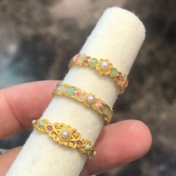 红楼梦系列戒指新中式复古国风美学马卡龙色的鎏彩可调节指戒女