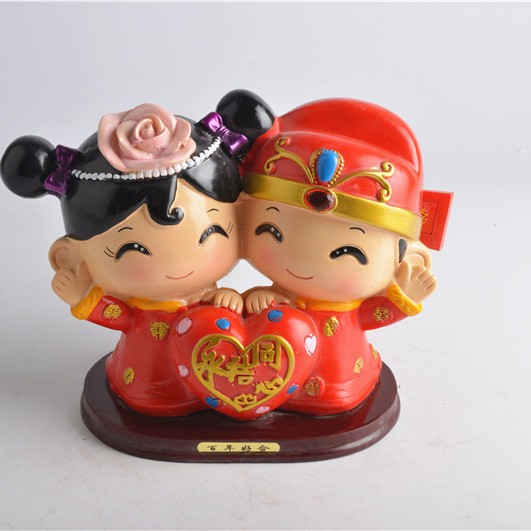 中式婚房布置桌面装饰品摆件百年好合结婚礼物婚庆树脂工艺品手工