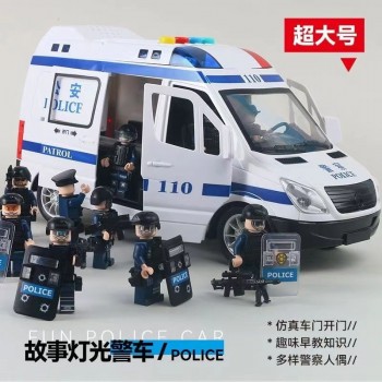 儿童警察车惯性灯光音乐可开门公安车男孩3-6岁玩具仿真汽车模型
